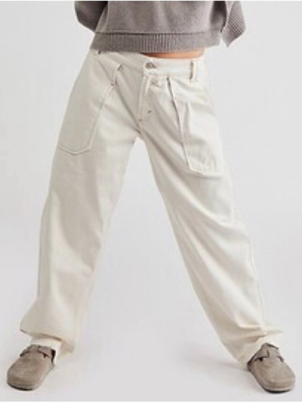 FREE PEOPLE WE THE FREE Maeve Low Slung Oversized Jeans Ivory White L